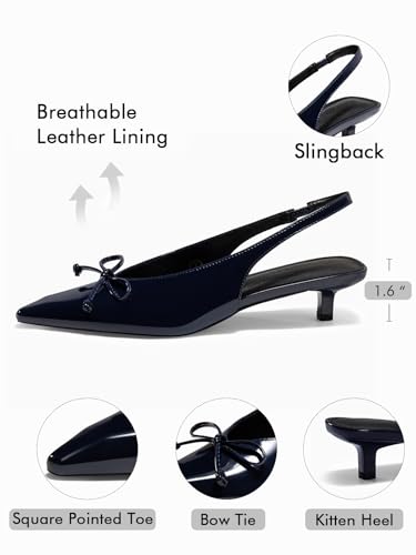 Image of Coutgo Womens Slingback Kitten Low Heels Dress Shoes Closed Pointed Toe Bow Tie Slip on Office Work Pumps