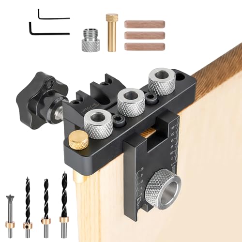 3-in-1 Pocket Hole Jig Kit, 8/10/15 mm Dowel Jig Kit for Straight Holes with Positioning Clip Adjustable Drill Guide Puncher Locator Carpentry Tools for Drilling Guide Locator Punching 1 3-in-1 Pocket Hole Jig Kit, 8/10/15 mm Dowel Jig Kit for Straight Holes with Positioning Clip Adjustable Drill Guide Puncher Locator Carpentry Tools for Drilling Guide Locator Punching