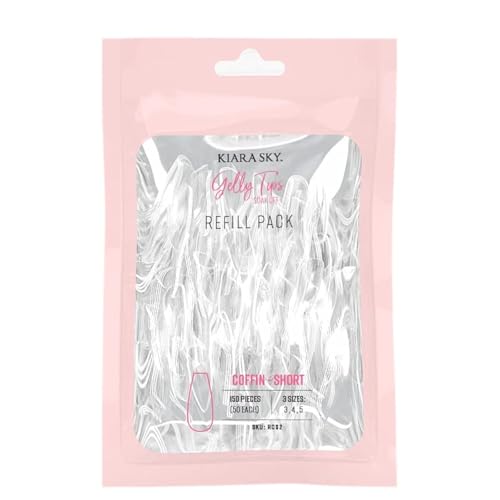 Kiara Sky Gelly Tips Refill Packs - Soak Off Soft Gels - Coffin Shape (Short Length) (Sizes 3, 4, 5)