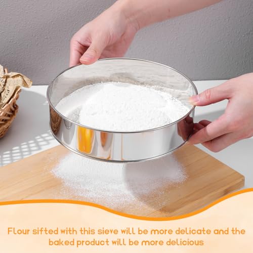 ABOOFAN 2Pcs Sieve Fine Mesh, Stainless Steel Round Flour Sifter for Baking Cake, Drum Sieve, Kitchen Strainer for Grains, Beans, Pasta, Icing Sugar (60/40 Mesh) - Image 2