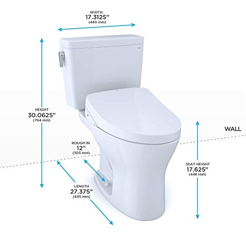 Toto Mw7463056Csmfga#01 Drake Washlet+ Two-Piece Elongated Dual Flush 1.6 And 0.8 Gpf Universal Height Dynamax Tornado Flush Toilet With Auto Flush S550E Bidet Seat, Cotton White #TOP1
