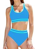 Buauty Women's Bikini Sets Two Piece High Waisted Swimsuits Sporty Color Block Cheeky High Cut Bathing Suits 2026