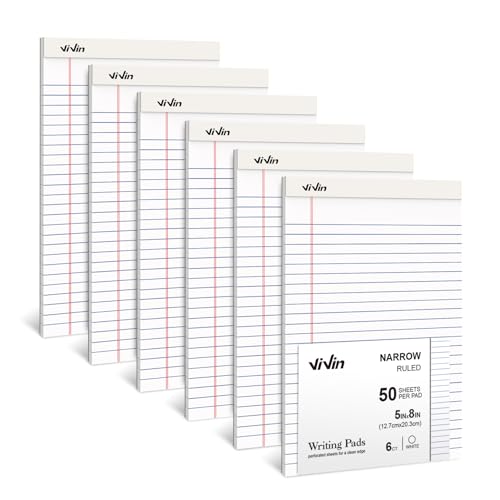 ViVin Blocos legais de 12 x 20 cm, pacote com 6, pautado estreito, 50 folhas por bloco de escrita, p