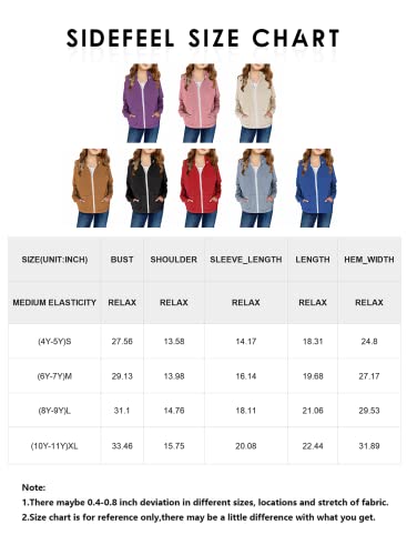 Sidefeel Girls Kids Sweatshirt Soft Brushed Inside Full Zip Fleece Hoodie With Pockets Size 8-9 Red #TOP29