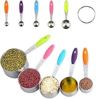 Uten Measuring Cups and Spoons Set of 10, Professional Stainless Steel Cookware Tools with Multicolored Silicone Handles for Measuring Dry and Liquid Ingredients