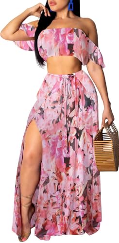 Image of Sexy Two Piece Sets for Women Vacation Elegant Sleeveless Top Long Split Maxi Dress Beach Swimwear