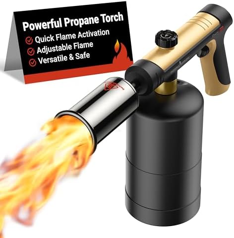 Propane Torch with One-Touch Max Fire, Safety Lock & Adjustable Flame for Grilling & DIY