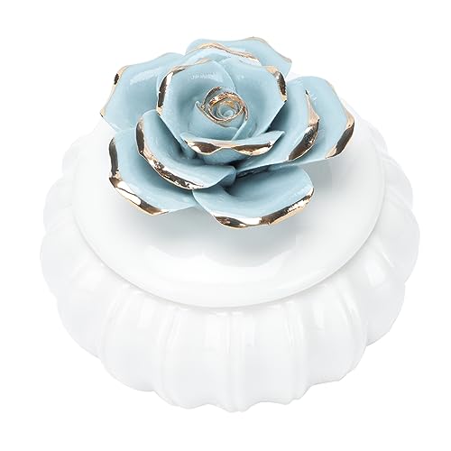 WRITWAA Boîte à Bijoux Céramique Nordique Couvercle, Rangement Hermétique pour Bijoux, Motif Fleurs Peint la Main, Décoration Maison, Taille Unique Bleu Rosé
