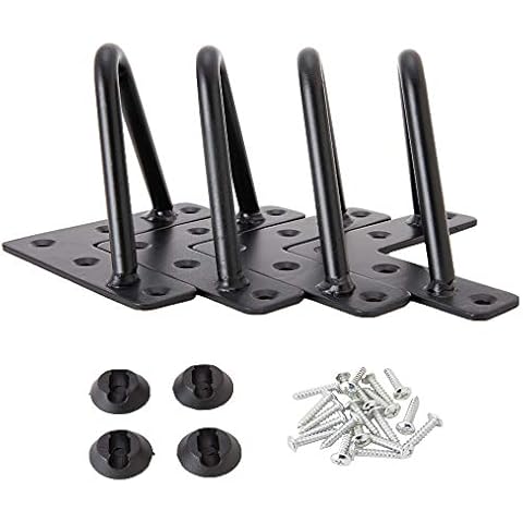 Osring 4 Inch Hairpin Legs Solid Steel Furniture Table Leg 4pcs, Heavy Duty Hairpin Feet 3/8” Dia 2 Rods Furniture Legs Black with Protector Pads for TV Stand, Wood Table and Coffee Table Cover