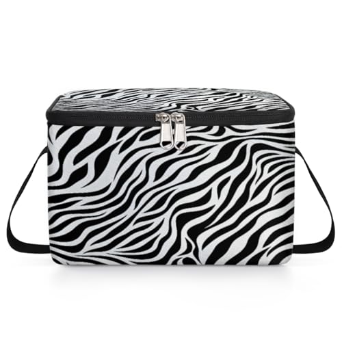 GzLeyigou Zebra Texture Lunch Bags for Women Men 9 Cans, Hot & Cold Food Delivery Bag Insulated Grocery Bag Insulated Lunch Box Zebra Skin Cooler Bag for Office Work Picnic Beach