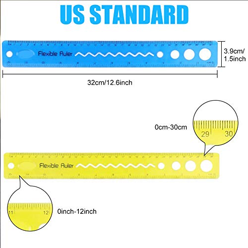 30cm/12inch Flexible Ruler, Rubber Plastic Ruler, Bendable Rulers, Shatterproof Straight Edge Ruler Soft Ruler for School Classroom Office,Prizes Gift for Kids & Adults 4 Pack 2 41aXg7V0MSL