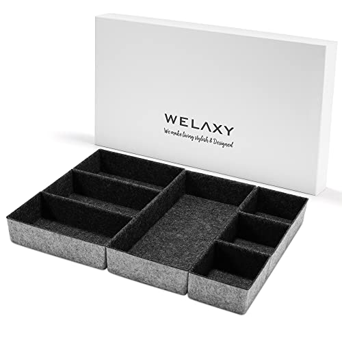 Welaxy Deluxe drawer organizers multi-purpose storage Catchall Tray Counter Organizer for Key Jewelry Watches nightstand holder quiet luxury 7-piece Style D gift for men (Charcoal)