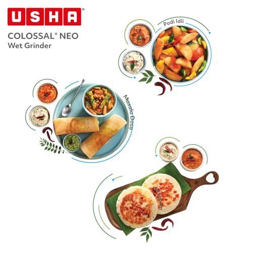 Image of USHA Colossal Neo 2 litres Table-Top Wet Grinder, 150W 100% Copper Motor, Dual Stones, Stainless Steel Drum, 10 Years Warranty on Motor, Free Home Service (Cherry Red)