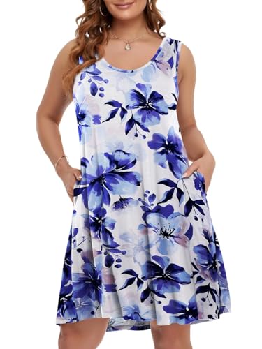 Image of BELAROI Women Plus Size Sundress Summer Casual Sleeveless Tshirt Dress Tie Dye Swing Tank Dresses with Pockets Beach Cover up
