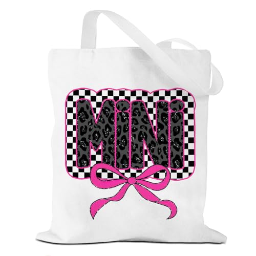 Mini Checkered Leopard Tote Bag, Canvas Tote Bag, Mothers Day Grandma Gifts for Women, Grandmother, Retro Coquette Bow Checkerboard Canvas shoulder Bags for Grocery, Shopping, Beach Christmas Birthday