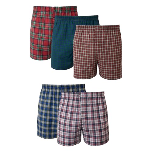 Hanes Men's Tagless Boxer With Exposed Waistband Multi-Packs, 5 Pack - Assorted Plaid, Large