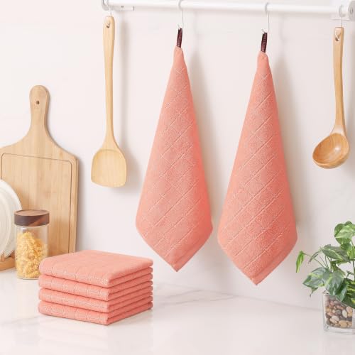 Image of Homaxy 100% Cotton Terry Kitchen Dish Cloths, 6 Pack, Coral | Ultra Soft and Absorbent, Suitable for Drying and Washing Dishes