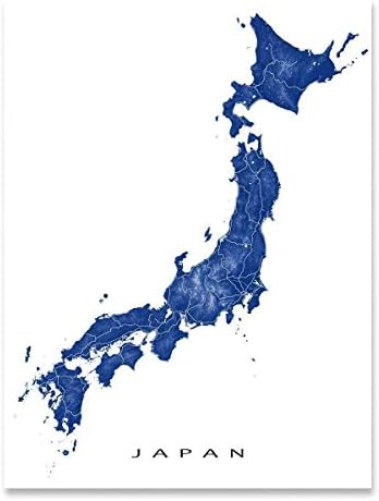 Japan Map Poster 24x36, Japan Wall Art Print 8x10, Handmade Topographic Japan Decor for Home, Country Map of Japan Souvenir Gifts by Maps As Art