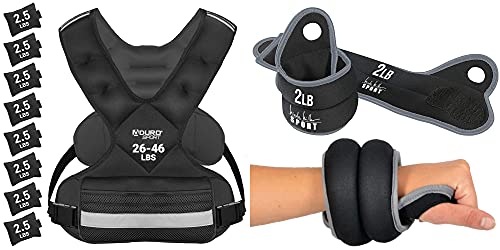 Aduro Sport Adjustable Weighted Vest Workout Equipment, 26-46lbs Body Weight Vest Bundle with Nicole Miller Wrist Weight Sets Thumblock Hand Weights Sets for Women 2lb Each, 4lb Pair Total
