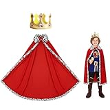 Xiqunw Cape de Prince Adultes, Cape de Roi Garçon, avec Couronne Costume de Prince Roi Rei...