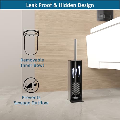 Image of BVL Toilet Brush and Holder Set Brushed Nickel Toilet Bowl Cleaner Brush Freestanding for Bathroom