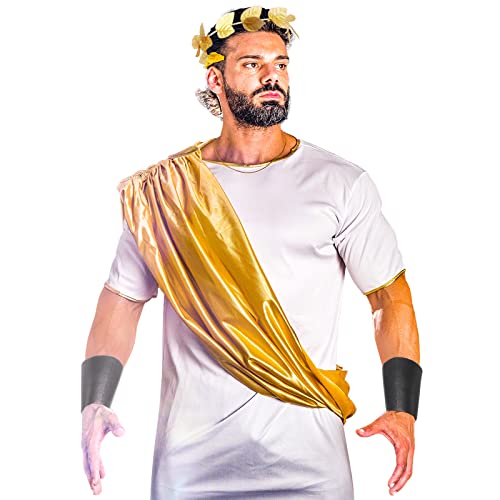 Satinior 3 Pieces Adult Toga Roman Sandals Gold Laurel Head Wreath Leather Wristband Set Leaf Headdress Sandals Wristband For Men(Delicate, Us Men7=Uk 6= 9.8 Inch) #TOP4