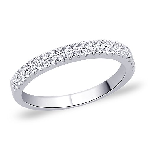 Peora Valentine Sterling Silver Rhodium 2mm 2-Row Micro Pave Cubic Zirconia Half Eternity Band Ring (PR244-7)