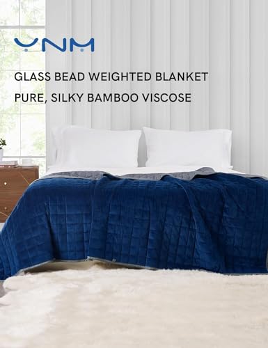 Image of YnM Cooling Weighted Blanket for Adults, Cooling & Cozy Velvet Dual-Sided, 30lbs Heavy Bed Throw for Couple, Four Seasons Use (88x104 Inches, Queen or King Bed, Blue /Grey)