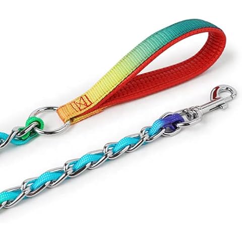 Dog Chain Leads for Puppy Medium Large Dogs Strong Metal Nylon Dog Leash Cover