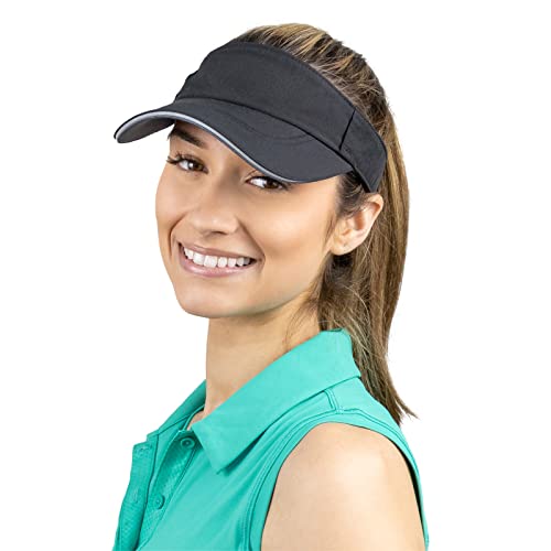 TrailHeads Sombrero de visera para mujer, viseras recicladas para correr, tenis, golf, sóftbol, verano, viseras para mujer, Negro -, Talla única