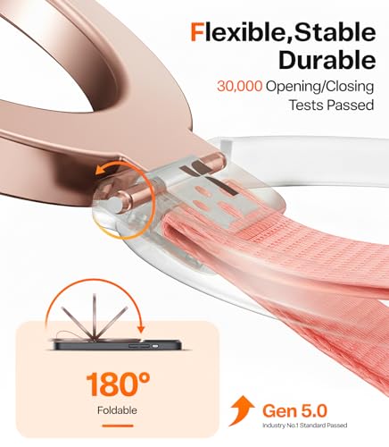 TORRAS 2025 Upgrade (Gen 6.0) Magnetic Phone Grip Holder Kickstand with Braided Strap, Fit for MagSafe Ring Removable, for iPhone 17 16,15, 14, 13 12 Pro/Max Samsung, Google (Rose Gold), Ostand Ring - image 4