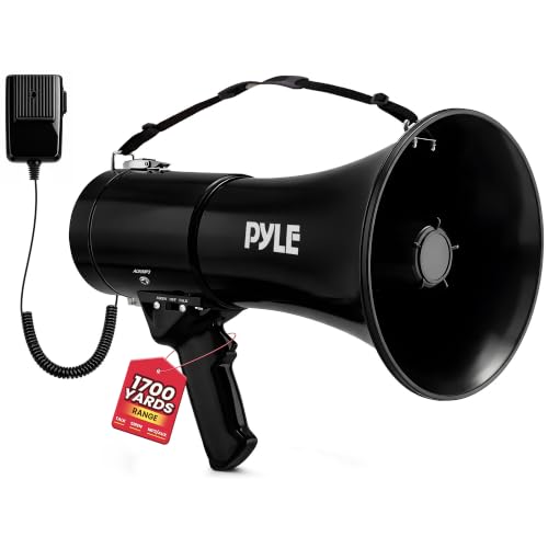 Image of Pyle 50W Megaphone Speaker PA Bullhorn - Built-in Siren, Adjustable Volume Control, 35mm Aux Input, 1554 Meters Range, Perfect for Sports Events, Emergency Drills, and Outdoor Activities, Black