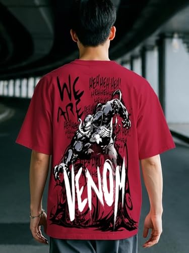 Image of Bewakoof X Marvel Venom Men's 100% Cotton Graphic Print Oversized Fit Half Sleeve Round Neck T-Shirt | Casual Wear | Street Wear | Oversized t Shirt for Men Cotton | Baggy