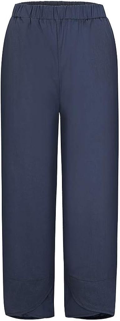 aihihe Women's Capri Yoga Pants Plus Size Summer Drawstring Soft Cropped Linen Cotton Pants Elastic Waist at  Women’s Clothing store