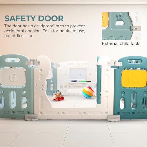 Image of Baybee Train Kids Playpen for Babies | Foldable Baby Play Area Indoor Setup with Safety Lock, Writing Board & Double Knob | Outdoor Play Pen for Kids for 0-5 Years | Portable Baby Activity Playards for Toddlers (18 Panels)