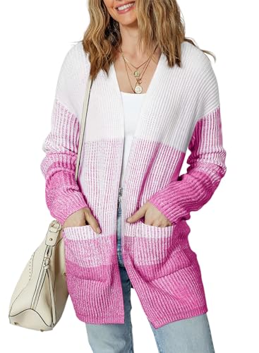 Sidefeel Womens Cardigan Sweaters Open Front Long Sleeve Ribbed Color Block Knit Fall Sweaters