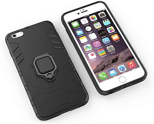 Image of WOW IMAGINE Shock Proof Back Case Mobile Cover for iPhone 6 | 6s (Tough Armor | Hybrid PC + TPU | Full Protection with Ring Holder & in-Built Kickstand | Black)