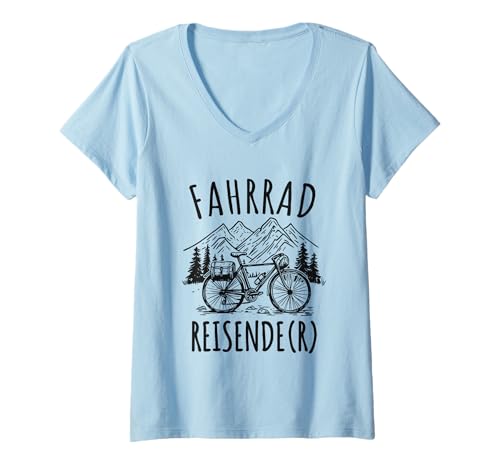Damen Fahrrad Reisender Trekkingbike Reiserad Bikepacking T-Shirt mit V-Ausschnitt