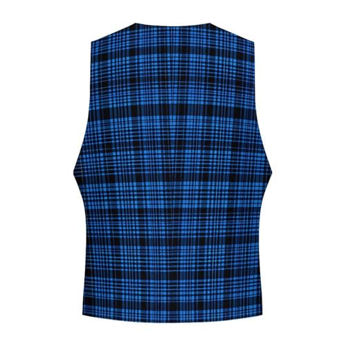 Classic Blue Plaid Men's Suit Vest Slim Fit Business Dress Party Pattern Waistcoat Vest Top4