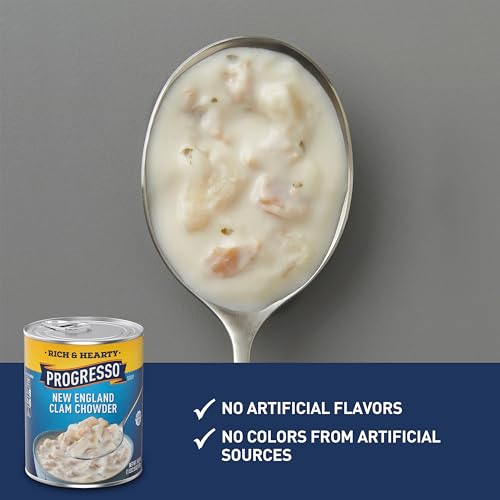 Image of Progresso New England Clam Chowder Soup, Rich & Hearty Canned Soup, Gluten Free, 18.5 oz (Pack of 12)