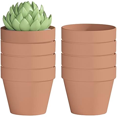Fcacti Terra Cotta Pots with Drainage Hole - 8 Pack 4.6 Inch Clay Pot Ceramic Pottery Planter Cactus Flower Pots Succulent Pot, Great for indoorourdoor Plants, Crafts and Wedding Favor Cover