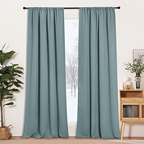 RYB HOME Extra Long Curtains 108 inches Length, Blackout Curtains for Living Room Backdrop Privacy Dividers Picture Window Drapes for Bedroom, W 52 x L 108 inches, 2 Panels, Dusty Blue