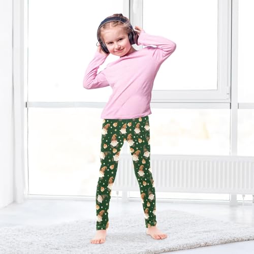 Girls' Athletic Leggings Ankle Length Yoga Dance Pants Kids Teen 4T Green Gnomes4