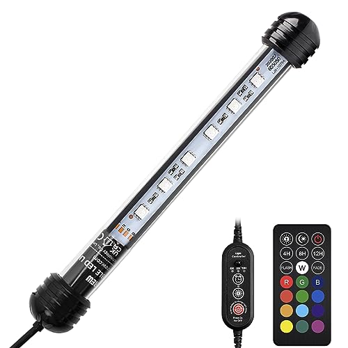 NICREW Submersible RGB Aquarium Light, Underwater Fish Tank Light with Timer, Multicolor LED Light with Remote Controller, 7 Inches