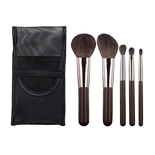 Juego de mini brochas maquillaje 5 piezas, sombra ojos, base y corrector, pinceles for labios, herramientas portátiles(Red goat hair)