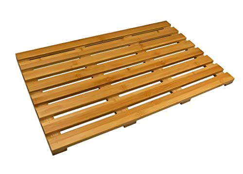 Unibos | Non-Slip Bath Mat | Bathtub/Shower Non-Slip | Bamboo Shower Mat with Rubber Plugs | Easy To Clean | Water Resistant Shower Mat | Slatted Duckboard Design | 60cm
