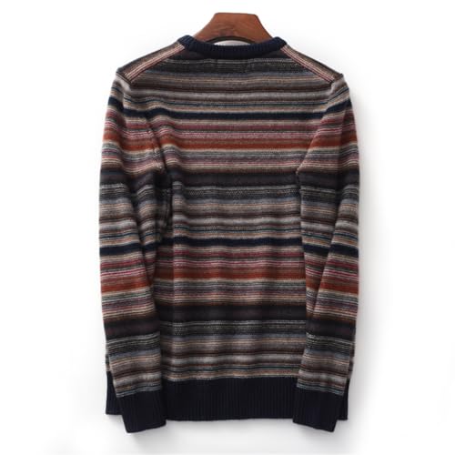Men Stripe 100% Solid Wool Round Neck Color Block Pullover Academic Style Breathable Sweater2
