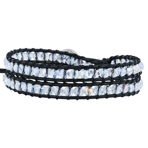 Image of KELITCH Natural Agate Onyx 2 Wrap Bracelets Handmade Leather Strand Bracelets Fashion Jewelry