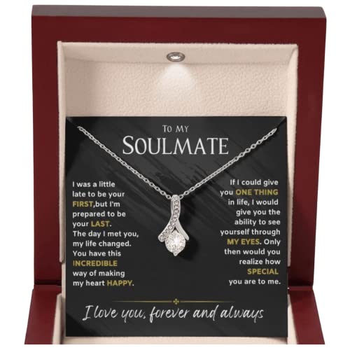 To My Soulmate Necklace For Women, Soul Mate Jewelry for Women, Future Wife Gifts, To My Wife Necklace from Husband, Gifts for Girlfriend, Pendant With Message Card