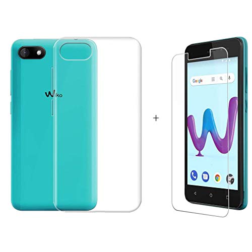 LJSM Wiko Sunny 3 Transparent Coque + Film Protecteur Verre trempé écran Protecteur HD - Souple Silicone Étui Protection Housse TPU Case Cover pour Wiko Sunny 3 (5.0') -Clear